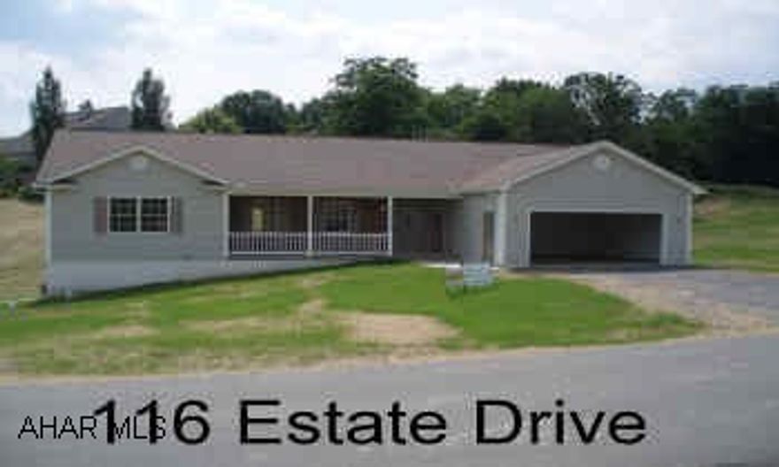 New Construction at 116 Estate Drive in Maple Hollow Estates. This rancher has 1,857 sq. ft. of living space with a first floor laundry room and a two-car attached garage. You will love the oak kitchen and the living room with its vaulted ceiling and gas log fireplace. There is also plenty of room in the 3 large bedrooms. Enjoy sitting on the covered front porch accented with stone veneer and vinyl posts or barbeque on the rear deck.  Appliances include a dishwasher, microwave, and garbage disposal. Still time to pick carpeting. This home is located on a .37 acre lot in a great neighborhood.