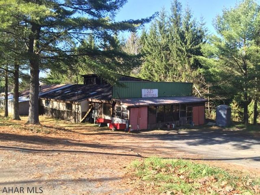 Possible retail or warehouse building on 4+/- acres currently leased for $350 a month for an auction service.  Building has heat and electric.  Small pond at the back of the property.