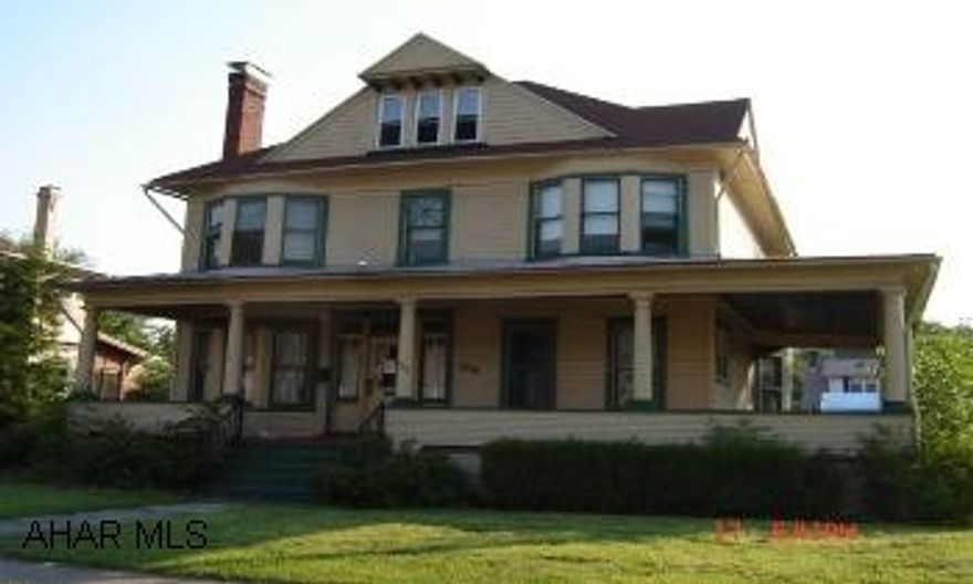 Large 3 story home with 2 fireplaces, eat-in kitchen, large rooms, wrap around porch on nice 75x130 corner lot. Property being sold As-Is.