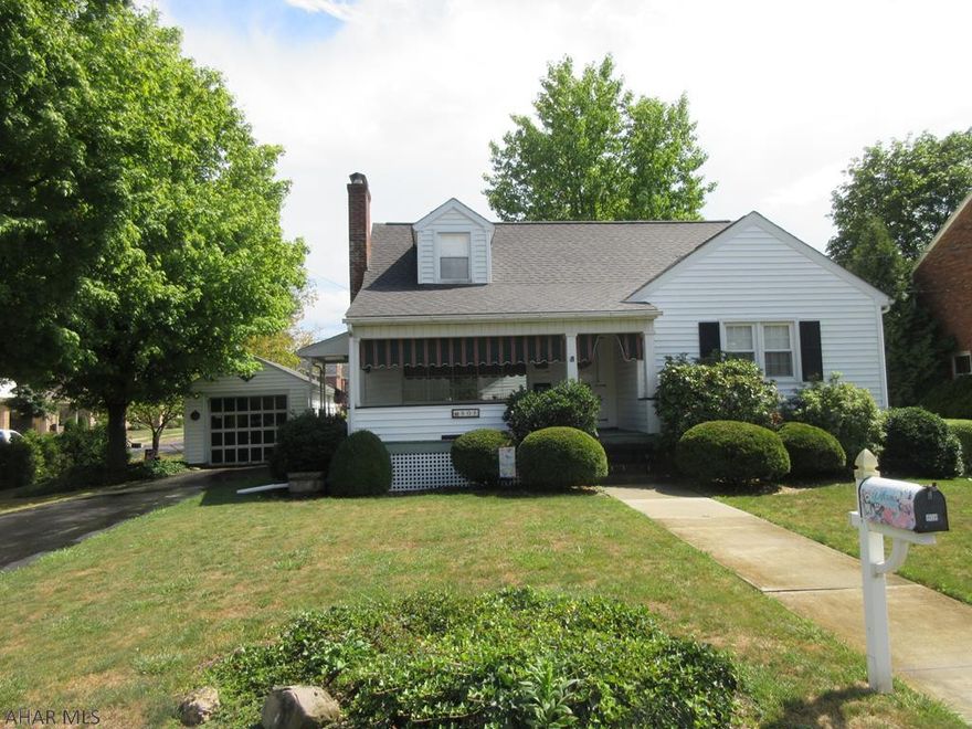 Hollidaysburg Borough 1.5 story vinyl home with 1 car detached garage w/opener. Features first floor living with 2 bedroom, 2 full baths, formal living room with wood burning brick fireplace and eat-in kitchen with adjoining dining area all on first level. 2nd floor is 3rd bedroom and office/den. Large relaxing front porch and peaceful neighborhood. Updated with new furnace 2009, new roof 2011, new vinyl siding 2013, new sewer line 2007. Check it out!