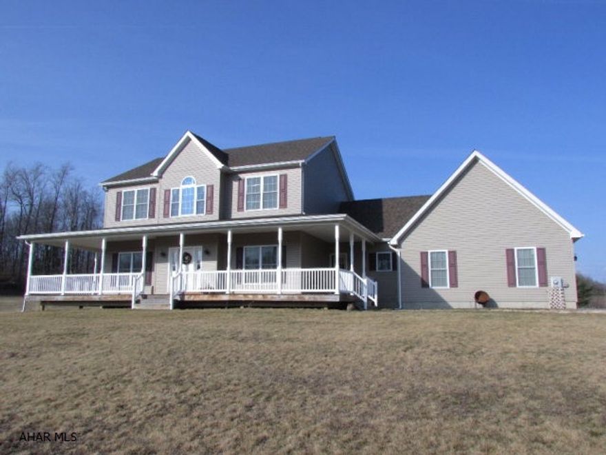 Beautiful two-story home on 20.27 acres w/barn and fenced pasturelands. Only 40 minutes from State College or Altoona. Lots of upgrades-walls are 2x6 & 2x8; ceramic tile throughout; unique countertops; convection wall oven; walk-in closets; Jacuzzi. First floor Master Suite and laundry. 2nd floor also has Master Suite w/walk-in-closet and access to bath. Wrap around front porch. Covered back porch plus deck. Large pond with beautiful views. Mennonite-built barn with 4 stalls/could be 6; electric w/receptacles; frost-free water lines. 15 acres are fenced into 6 padlocks. A run-in shed. Basement can be finished into large rec room-has plumbing for bath. Heat pump with AC/then forced air electric. Low utilities in 2015-$1355 for electric; $750 for pellets. Very well maintained!!