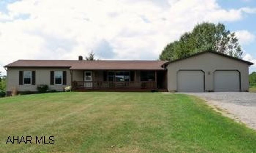 Attractive 3BR/1 3/4BA ranch home with 28x36 garage on 1 acre country lot with nice views. Attractive 3BR/ 1 3/4BA, vinyl-sided ranch home situated on a nice one acre lot offers great views from the large covered porch and living room picture window. Home features nice eat-in kitchen with large pantry. The stove, refrigerator, newer dishwasher and ceiling fans are included along with the washer/dryer, wood burner and entertainment bar and stools located in the partly finished walkout basement. The textured roof shingles and thermal windows are all new. The large attached 26x38 two car garage has room for a workshop and the double-door provides easy access to the large backyard with a 10x12 storage shed.