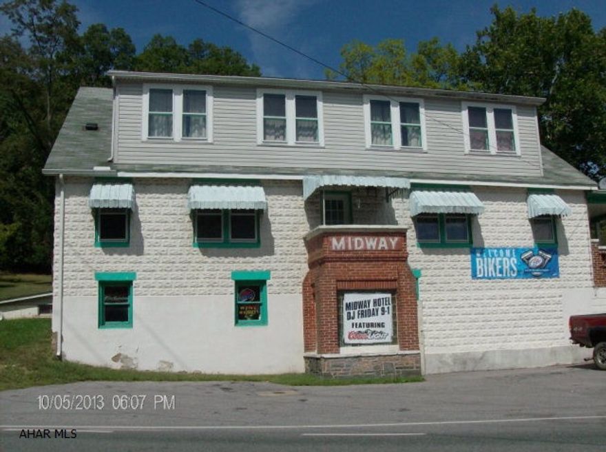 Three story bar and hotel with 8 rental rooms. Included are all kitchen appliances and equipment. Most furniture, liquor license and other amenities. Bar capacity 100+. Restaurant used for serving finger foods, but new owners can use restaurant as full service food servers. Business is 1# local and travel bar in the area. Close to Raystown Lake, hiking, hunting, and Western Pennsylvania Historic and Outdoor sites and activities.