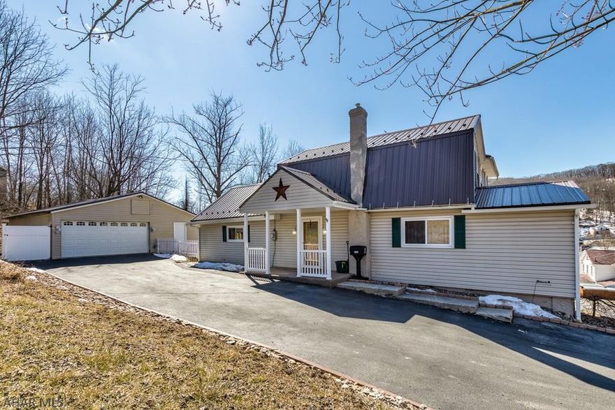 Welcoming foyer into this 4 bedroom home with country kitchen, raised work area and wood laminate floors, granite counters, sliding glass doors from kitchen leads you to a deck that surrounds a 54"x21' pool giving you entertainment area for family and friends for this upcoming summer.  First floor laundry and first floor Master Bedroom and Master Bath, W/I closet add to the convenience of this home. Living room shines with natural light with a bow window plus two other larger windows.  2nd floor has 3 bedrooms and a full bath.  Basement is semi finished with carpeting and another full bath with a walk-in shower.  Heating is Natural Gas & pellet stove.  Basement has a walk out. 2 car garage has an attached shed for storage.  Home Warranty included.