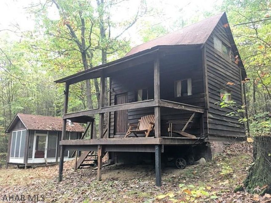 Tucked in amongst the trees in southern Bedford County you will find this rustic cabin with 10+/- acres located within walking distance of State Game Lands. Could easily be a hunting camp or a private vacation get-a-way for the family. Enjoy private evenings taking in nature from the covered porch or sitting around the campfire. Easy access from I-68. Privy on property.