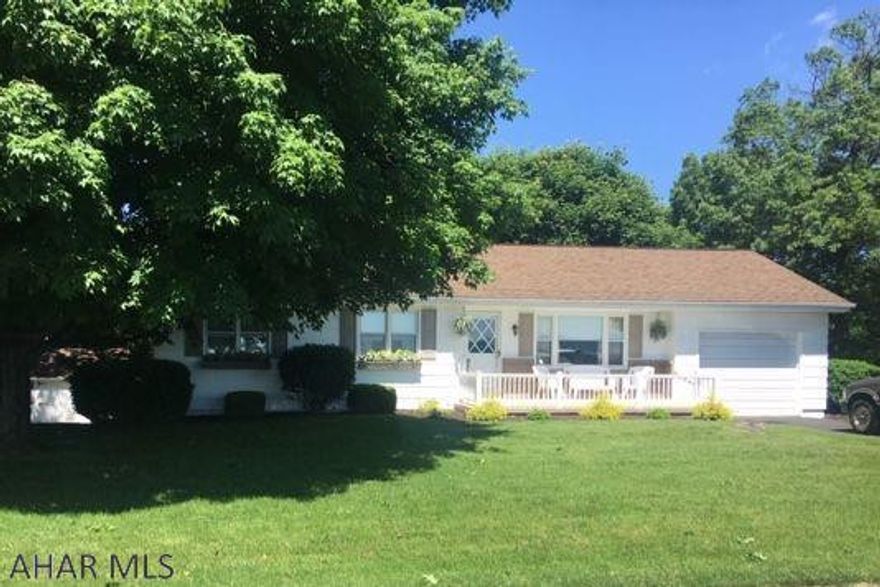 Pristine ranch home with spectacular views. 3 bedrooms and bath on first floor. 2nd bath in basement with laundry area and family room. Central air, landscaping, rear patio and the sweetest "She Shed" around. Attached 1 car garage. Large detached garage currently used as a welding business so have a home business or a spectacular "man space". This home is move in ready and ever so sweet.