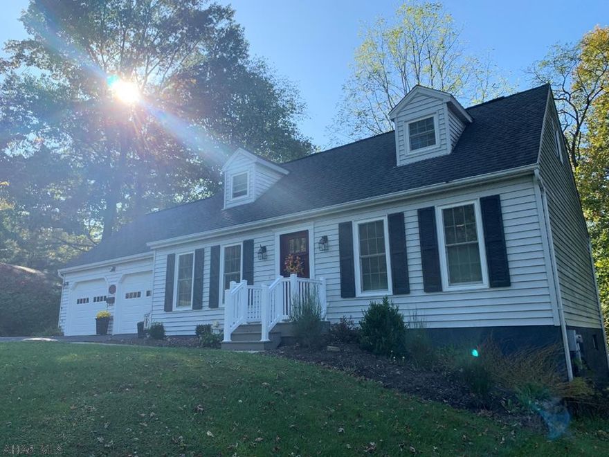 Beautiful, remodeled, three bedroom Cape Cod with attached two car garage (full attic above garage), updated kitchen with granite countertops and new appliances, two full baths with granite countertops, finished basement with vented gas fireplace and bar, laundry chute, new waterproof laminate flooring, above ground pool with deck, fire pit and covered back porch. Within minutes to Historic Downtown Bedford, Bedford Springs resort, golfing, and Heritage Trail!