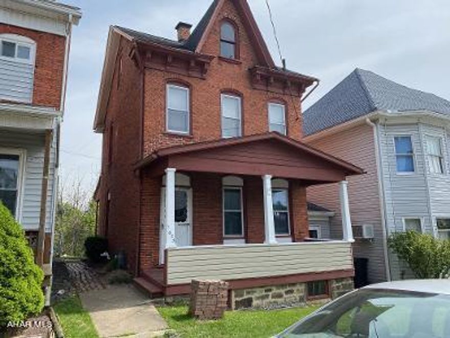 CLASSIC turn of century 2.5 story Brick convenient to Penn State Altoona Campus and UPMC Altoona Hospital. Currently provides income from long term tenant that would like to stay.  2 bed, 1 full bath with tub/shower. Room for 3rd bedroom and bath or multipurpose room in floored semi finished attic. Good gas furnace, updated electric service, newer HW heater and many thermopane windows.  
Large front porch plus a cozy back porch off of kitchen,  that overlooks courtyard size lawn provides plentiful outside space without extensive lawn care!  Nice Residential area convenient to Altoona UPMC Hospital, Penn State Altoona Campus and Norfolk Southern shops as well as shopping and public transportation.