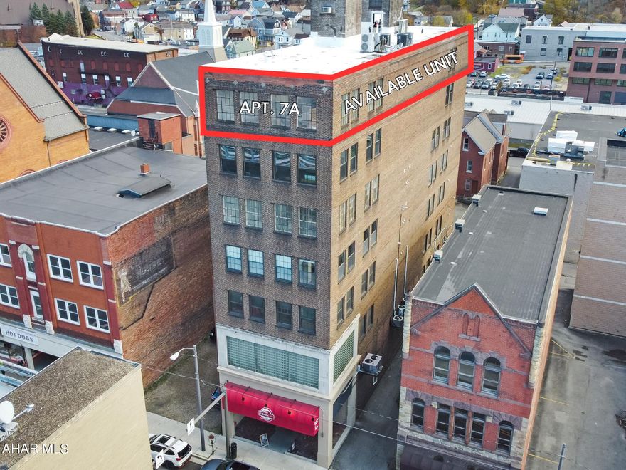 Welcome to the stunning penthouse floor of this magnificent 7-story building, nestled in the heart of downtown Johnstown. This spacious unit spans approximately 3,000 square feet & offers a fully blank unit, allowing you to craft your dream luxury loft or your future business! With abundant natural light & soaring ceilings, this space brims with untapped potential. Additionally, the building's 1st floor is home to an acclaimed Award Winning Cafe (Flood City Cafe), & you'll find yourself just a short walk away from Central Park, an array of restaurants, enticing shopping destinations, & much more. Please note, this unit needs to be fully finished. Comparable finished units are on file for similar units in this building & nearby buildings.