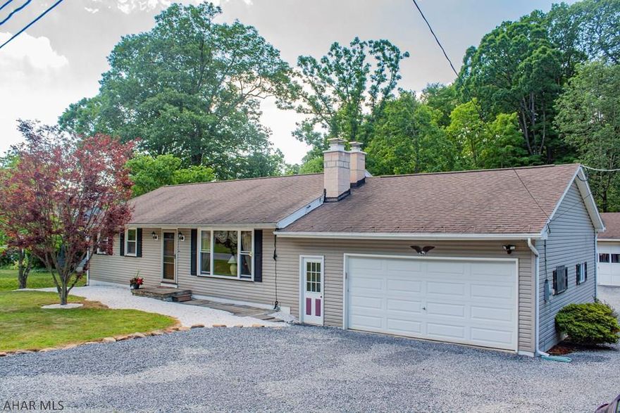 Single-level home situated on 1.26 acres in the Hollidaysburg Area School District. Spacious kitchen with island is open to dining room. Partially finished basement provides ample storage with additional living space. Enjoy the private setting on the large deck or in the living room with the wood burning fireplace. Includes both a 24x28 attached and detached garage with openers. American Home Shield ShieldComplete Warranty Included! Check out the virtual tour.