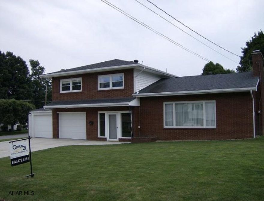 Ebensburg- 3BR brick split level home with 3 car garage.First floor  bathroom conveniently located off the family room includes a newly remodeled Bath Fitter shower, a sink and toilet.The family room and large ceramic tile foyer are heated with radiant floor heat for warm, energy efficient heat.The house has plenty of storage with a 12' x 10' utility shed built into the second garage with access from the back porch and garage via a garage door. Also, there is huge attic with easy access from the closet of a second floor bedroom.The master bedroom includes two large closets while the other bedrooms include one large closet each. The house also has a custom made cedar closet in one of the bedrooms.The nicely sized laundry room is located in the basement and includes a new laundry tub an