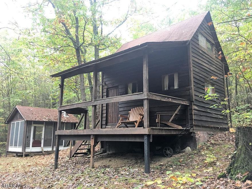 Tucked in amongst the trees in southern Bedford County you will find this rustic cabin with 10+/- acres located within walking distance of State Game Lands. Could easily be a hunting camp or a private vacation get-a-way for the family. Enjoy private evenings taking in nature from the covered porch or sitting around the campfire. Easy access from I-68. Privy on property.
