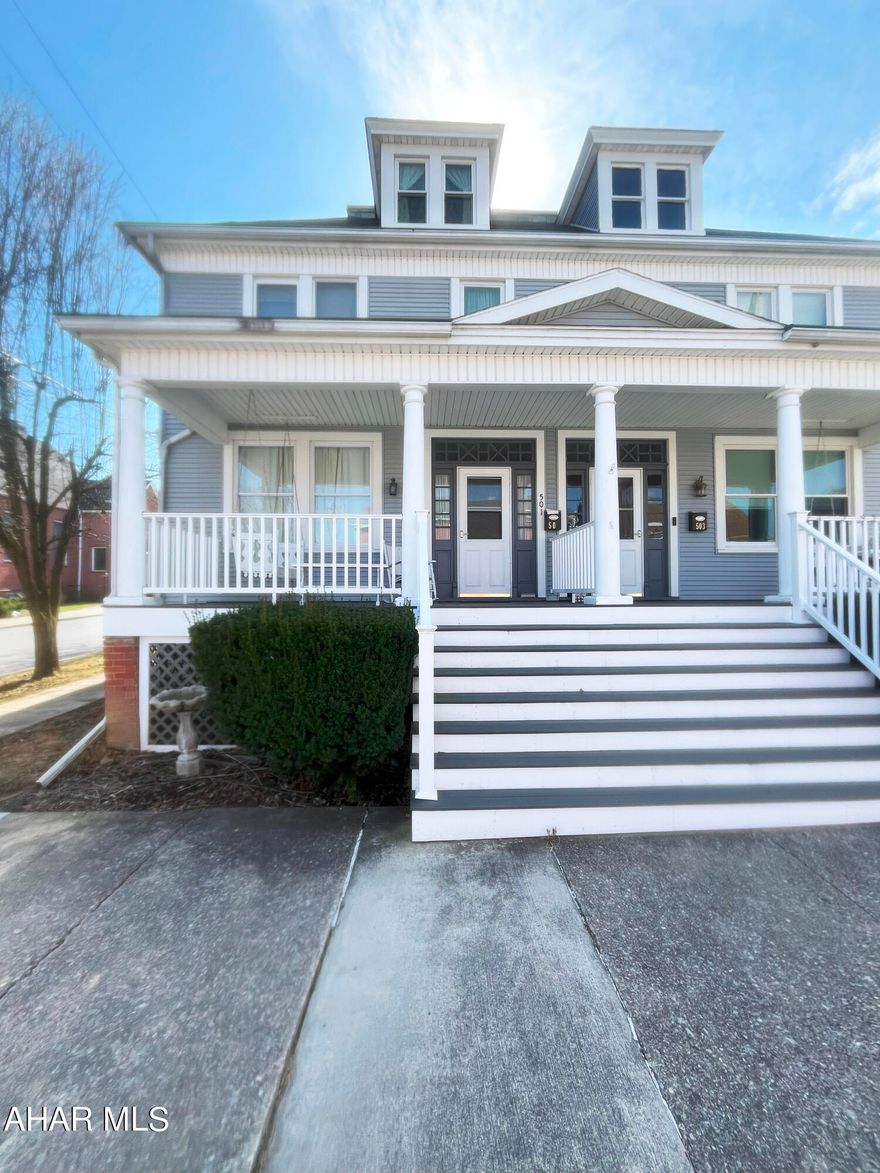 Your half of this gorgeous duplex feels and looks like its own house. With over 2,000 square feet, this beautiful, freshly painted home with professionally cleaned carpets and recent updates has plenty of space to live and grow. Let the breathtaking foyer with its beautiful staircase welcome you home each day. Entertain guests in your grand living room and dining room. Enjoy filling three spacious bedrooms and a bonus room, which the seller calls the ''dressing room.'' Delight in the design of the quaint kitchen or personalize it to suit your taste. Admire a little bit of Williamsburg's history as this home still has an original hitching post located at the street in the front of the house. 501 West 2nd Street is within walking distance of the local restaurants and eateries, coffee house, library, elementary school, and high school. You won't need to look very far for fantastic recreation opportunities at Riverside Park,  the Lower Trail, a rail trail located on the famous 9/11 Trail, and the Juniata River water trail.  Take a short drive to enjoy entertainment of all kinds like shopping, boating and camping at Raystown Lake, or catching a great baseball game at the Altoona Curve. Call the listing agent today and schedule your tour!