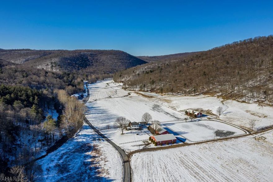 Exceptional Horse Farm located on 55.85 picturesque acres in historic Bedford County. The spacious 3 bedroom, 2 1/2 bath Main home, as well as the property it sits on, has been well maintained and updates include a new shingled roof in 2013. There is an inviting covered porch and a screened pavilion just waiting to entertain! Inside, a Living Room AND Great Room with a gas insert double fireplace separating them. There is an oversized truck garage (40 x 80) that includes a three bedroom apartment as well as a sturdy large barn, fishing pond and an Arena for the horses, as well as fenced pasture. Also included is a two car garage with a rec room complete with a pool table that will stay. Currently boarding horses. Come see for yourself! More pictures to come!