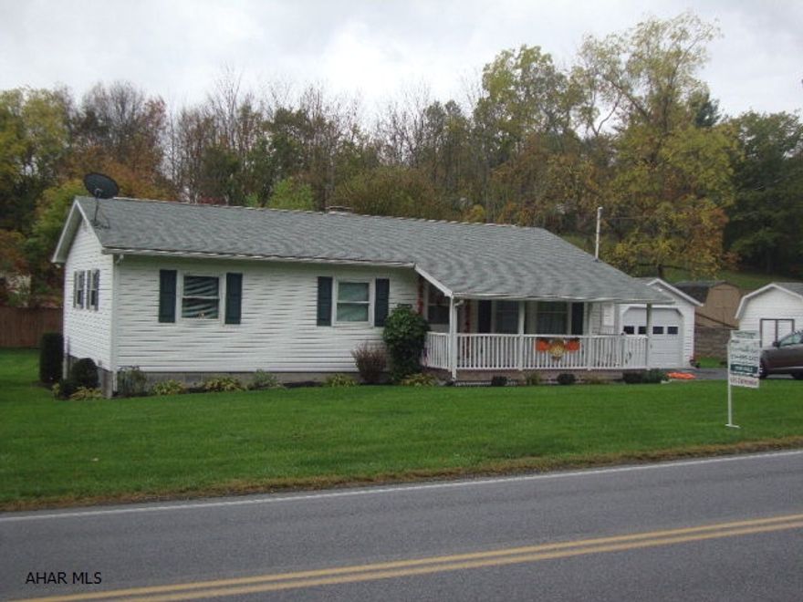 Looking for a well maintained home?  Here it is.  This 3 bedroom, 1 bath, raised rancher has newer kitchen appliances and mechanics that have been serviced regularly.  Replacement thermo-pane windows and doors help maintain energy efficiency.  Detached 1 car garage and storage shed were recently added.  Both front and side porch are newer with a large cement pad adjacent to garage.  Plenty of parking in large driveway.  Nice sized lot.  Easy access to I-99 and US 220.