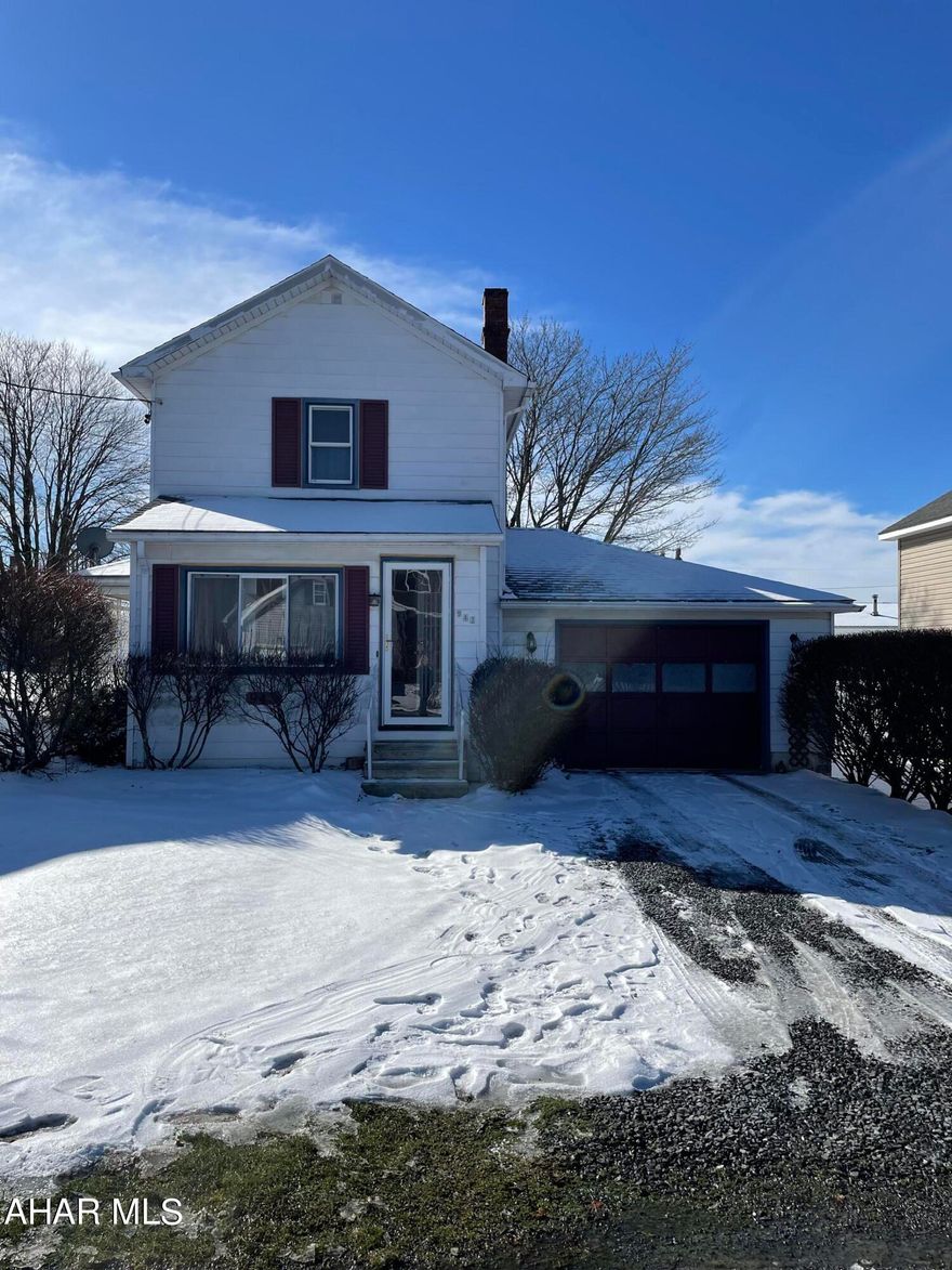 This well maintained home in Colver will make the perfect starter home or even someone looking for one floor living.  Enter the home through the bright mudroom.  The spacious living room can accommodate large furniture and features updated flooring.  The spacious eat in kitchen has plenty of counter space for meal prep.  Off of the kitchen is the first floor bedroom with spacious closet and laundry it even has a door to side porch.  Finishing off the first floor is the large full bath.  Upstairs you will find two really nice sized bedrooms, and a full bath with new pedestal sink and pocket door.  The large level yard is perfect to burn off energy by running around or relax on the covered side porch. Don't forget you have a garage for winter parking.  Call today.