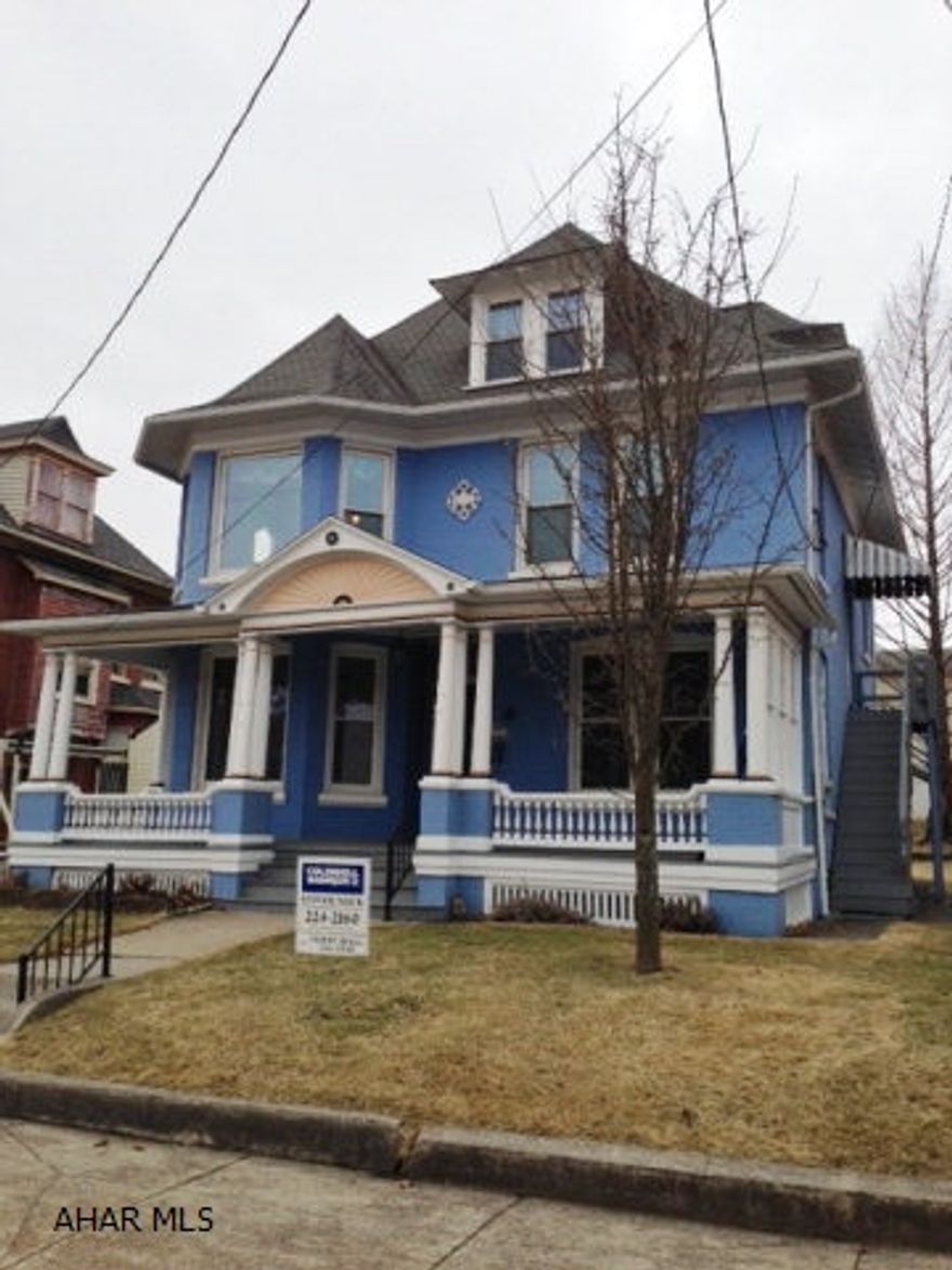 STATELY HOME ACROSS FROM SPRING DAM IN ROARING SPRING.  SO MUCH CHARM AND CHARACTER.  ABUNDANCE OF ORIGINAL HARDWOOD FLOORS AND TRIM.  PREVIOUSLY - FIRST FLOOR WAS A DENTAL OFFICE WITH APARTMENT ABOVE.  WITH SOME RENOVATIONS, THIS WOULD MAKE A LOVELY SINGLE-FAMILY HOME.BEAUTIFUL 3RD-FLOOR MASTER RETREAT WITH SITTING AREA AND FIREPLACE. COULD ALSO BE USED AS A DUPLEX.  ANY COMMERCIAL INTEREST WOULD NEED BOROUGH APPROVAL. MANY POSSIBILITIES!