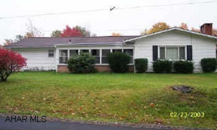 From Altoona, Rt. 36 to Ashville, turn R onto Rt. 53N, go approx. 9 miles, at Uncle Phil's store, turn R onto Rt. 253, go to stop sign, turn L onto Rt. 856, go straight, approx. 4 miles to stop sign, turn R onto Cross Roads Blvd., go 1/2 mile, house on R. Spacious and lovely 4 BR ranch on 4.6 acres includes mother-in-law suite with central air.