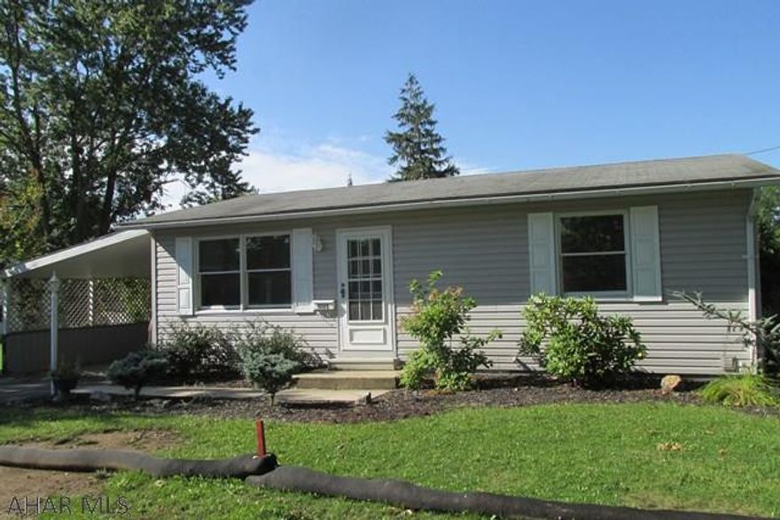 Move right in this adorable bungalow, perfect down-sizer or just starting out!! This perfect rancher is in move-in condition and has been updated with newer kitchen, ADA bath heating system, central air, vinyl sided, thermopane windows. Lower level laundry, carport, all appliances, shed and water proofed basement. All this on a lovely lot in the borough of Hollidaysburg. This is a sweet package! **Check out OTHER in the documents fora Lender Grant program for qualified First Time Home Buyers.