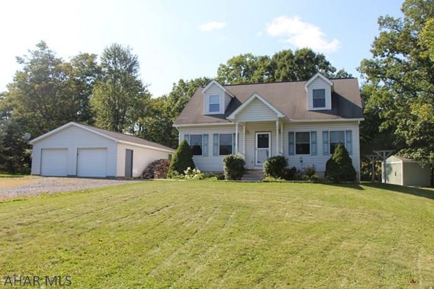 This beautiful, energy efficient home features three bedrooms, a large office (potential 4th bedroom) and two full baths. Central air, a heat pump and wood stove are all great options to keep the temperature comfortable. There is a whole house vacuum that makes for convenient cleaning. The oversized, two car, detached garage has oil heat, a window AC unit, a large workbench, and can accommodate high power tools. Even the shed has electric! Outside, there is a raised garden, back yard fire pit, a sandbox, and lovely view. The property features fruit trees, annuals and an underground electric dog fence. There is also a stocked trout stream nearby. Call today to schedule your showing!