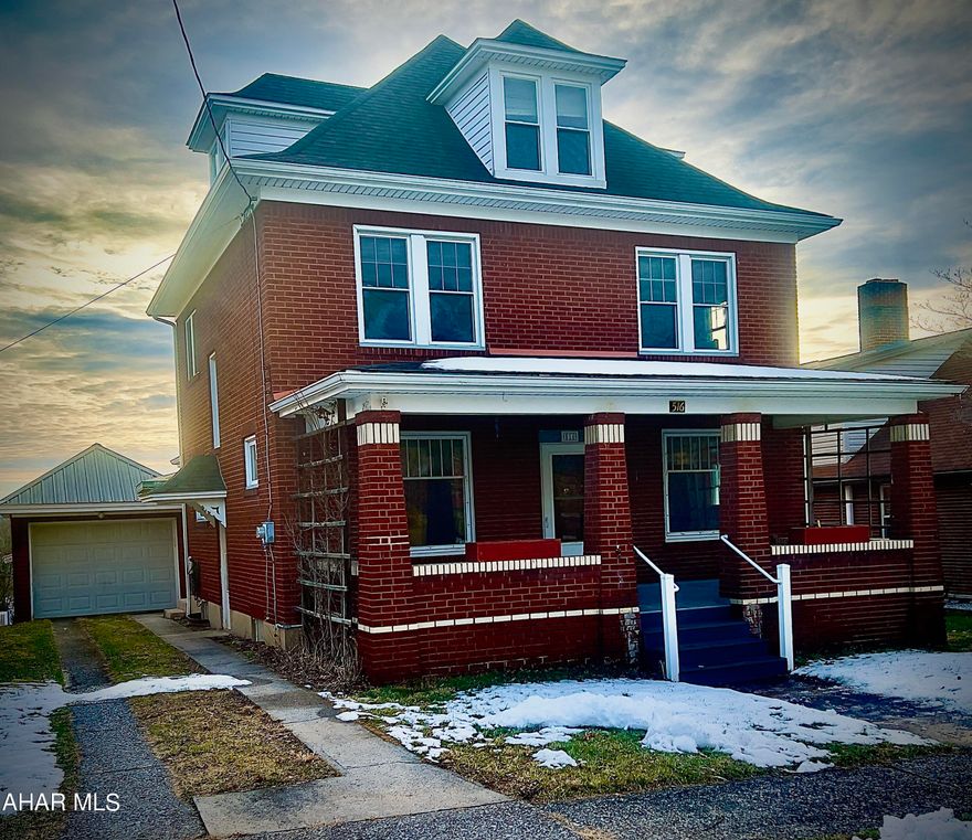 Sitting on the 500 block in the borough of Roaring Spring, this red brick home provides off street parking with one car garage, all original hardwood flooring, original-Mortise-door-knobs, and locks, and double-pane-windows throughout the entire home. Featuring three bedrooms, all of which have their own closets and heat, 1/2 bath just off the kitchen, a newly updated spacious 3/4 bath on the second floor with walk-in-shower and newer water resistant flooring.  For your convenience, this home offers separate outside access to the basement to an additional shower and sink and walk-up access to the third floor attic which could be converted to a fourth bedroom, bonus room or left as is.

Other features include new roof in 2011, and newer Soffit Fascia.  The Large shaded deck with retractable-awning is accessed through the kitchen or the backyard providing plenty of space for family and friends get-togethers, great views with easy access to Bill Bush Park and playground.
- New Stackable Washer & Dryer included with sale and could be moved to main first floor. 
- Both AC Units also included in sale.
* Call Listing agent today for your private showing!