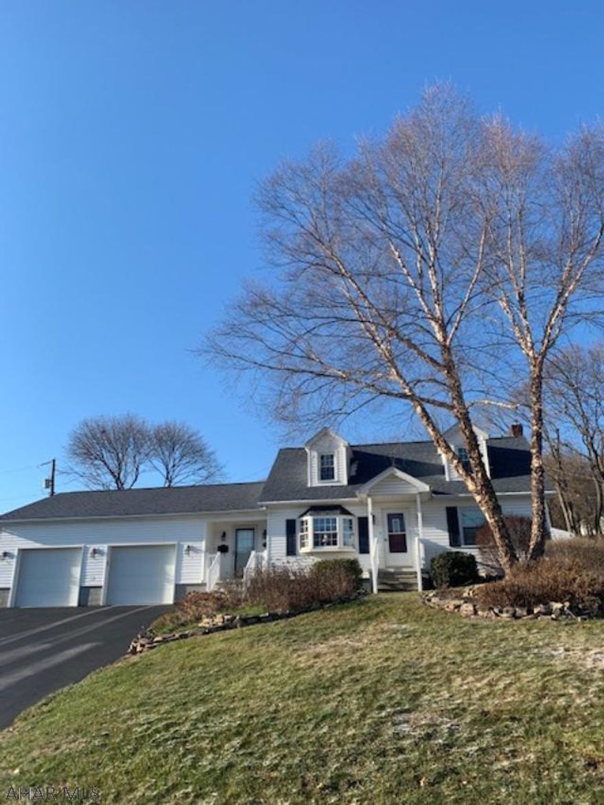 Updated cape cod with large 2 car garage.  Home offers new eat-in kitchen, hardwood floors, 1st floor bedrooms, and family room in basement.  The 2nd floor has large bedroom with loads of storage.  The extra large 2 car garage has walk up storage.  The home sits on 4 city lots, in area close to everything.  This home is a must see!