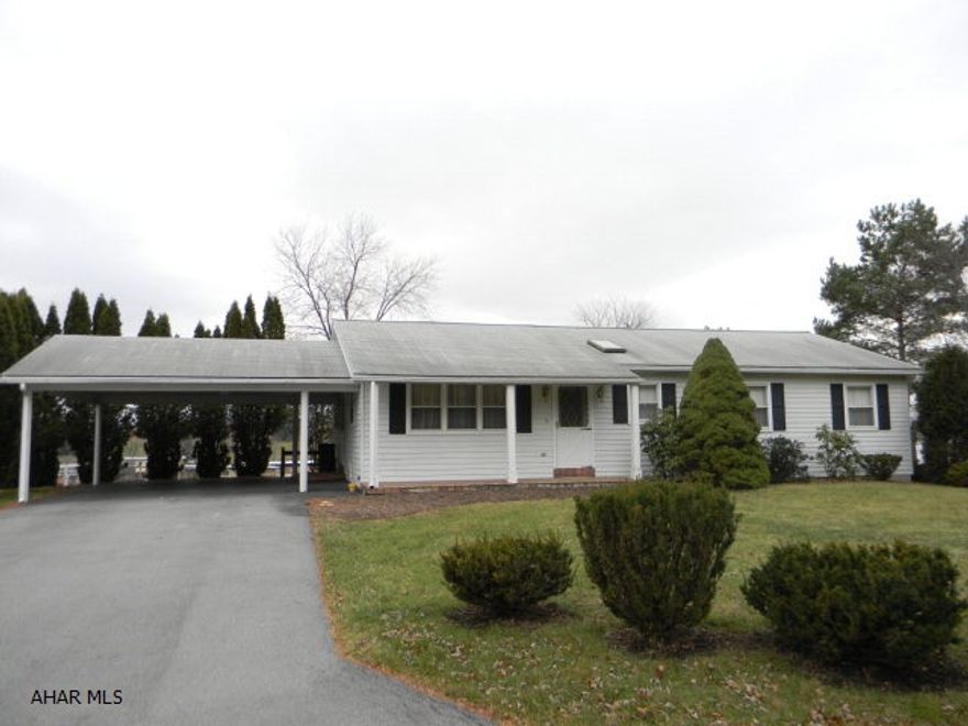 Well cared for ranch home convenient to shopping, restaurants, schools and I-99. Spacious great room w/cathedral ceiling and skylights, kitchen w/built-in booth, dining room, first level laundry, sitting or living room, 2-bedrooms + 3 bathrooms. Heat pump with central-air, 2-car carport, front covered porch, public water and public sewer. Easy care home!