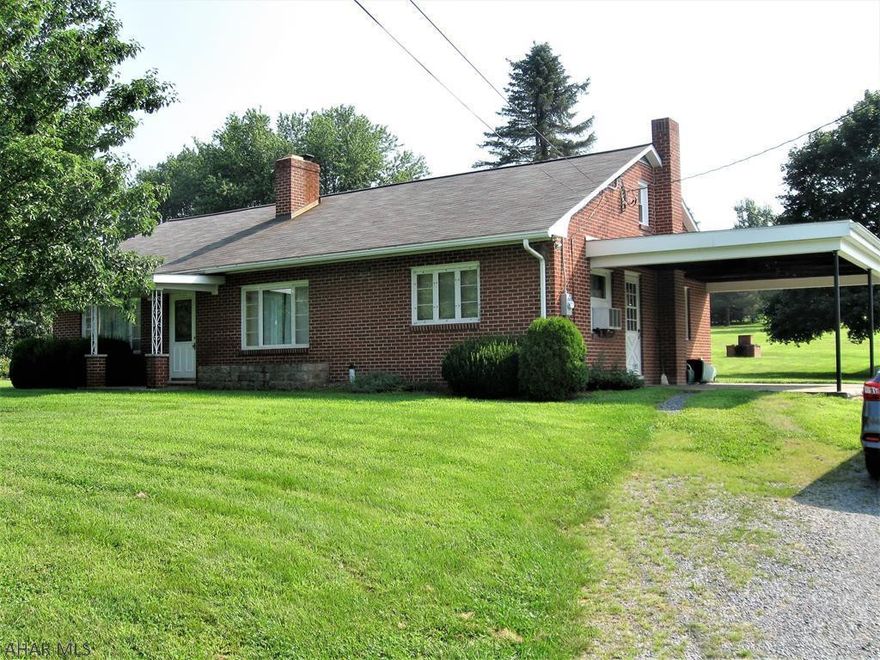 Ready to move in brick ranch home on a level lot! Enjoy the hardwood floors and the wood fireplace. The flagstone patio is covered and can double as a carport. There is a shed and a large two bay garage along with two wells and public sewer. The electrical service was recently updated to 200 amps. Plenty of storage room in the basement and attic. Enjoy peaceful country living just minutes from Interstate 99.
