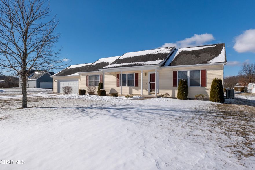 Welcome to this charming three-bedroom, two-bathroom ranch-style home located on a desirable corner lot in the Hollidaysburg School District.

Built in 2006 and in move-in condition, this home features an open-concept living area that seamlessly combines an eat-in kitchen with an island and a cozy living room. The master suite boasts an updated ensuite and a spacious walk-in closet. 

Enjoy outdoor living in the fenced-in backyard, complete with composite decking and an awning for shade. 

Additional highlights include a dedicated laundry room, a two-car garage, central air, and 200 amp service. This home is perfect for modern living—don't miss your chance to make it yours!
