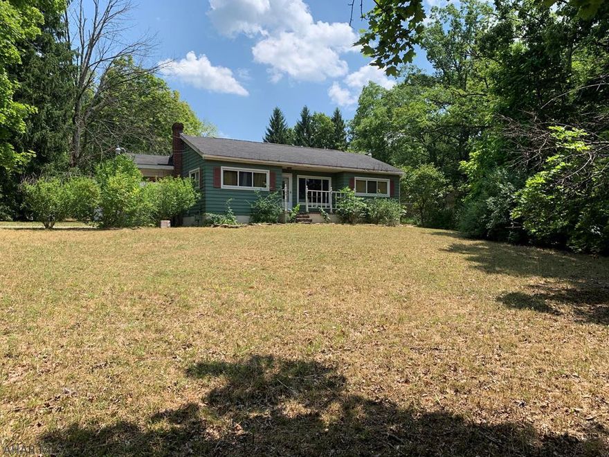 Looking for one story living with just over an acre of land? Close to everything, but still secluded? Here it is! Drive up a private lane surrounded by natural beauty and see yourself living in tranquility. Featuring an extensive concrete patio, and a great outdoor space for entertaining and relaxing! A garden would flourish here! A white kitchen, a large living room, and hardwood floors creating a welcoming flow into the home. Move-in ready, just add your personal touch! The basement is about 85% finished, with most of the hard work completed. Deep closets, and plenty of storage on the basement level. Purchase includes a 1 year Home Warranty!! Schedule your showing today! UPDATES RECENTLY DONE *exterior painted!*