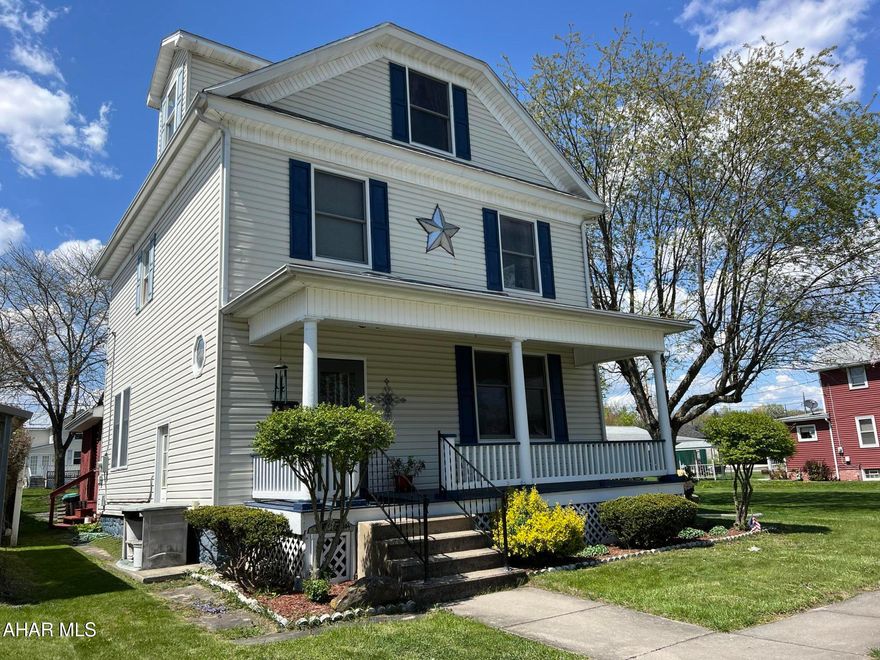Located in Bellwood Borough on 2 parcels, is where you'll find this spacious 3-4 bedroom home. Three finished floors offers space for everyone. Large rooms, 2nd floor laundry, newer carpeting on 2nd floor, expansive rear deck along with a patio, beautiful front porch, and not 1, but 2 garages! Call to schedule a personal tour.