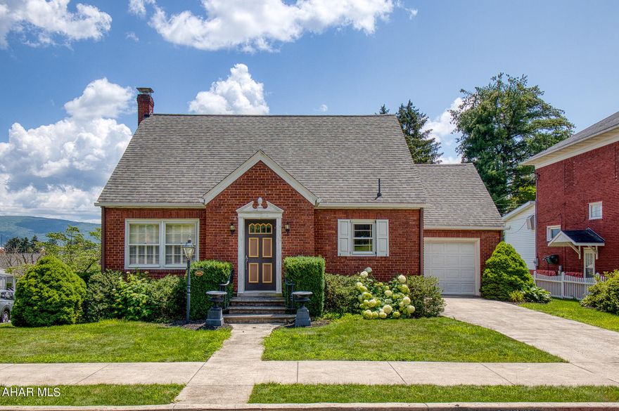 All brick home with attached garage on a tree line street. 1 bedroom on the first floor (smaller) 1 bath on the first floor, huge bedroom on the second floor with large closet and hardwood floors. Kitchen has many cabinets and built ins. Great sized living room with closets, decorative moulding through out, crown moulding, great storage space. Shutts on windows.