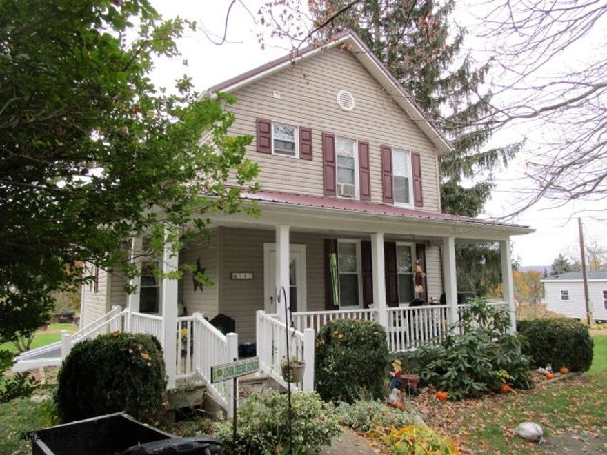 This nicely updated two-story home features a new metal roof, new vinyl siding & thermo pane windows. First level has a LR, Kit w/breakfast bar, dining area, first level laundry & mud room. 3-Beds and 1-Bath on second level. Large rear deck, front covered porch, level-flat yard & storage shed. Oil FA heat, wood stove & pellet stove. Move-in ready!