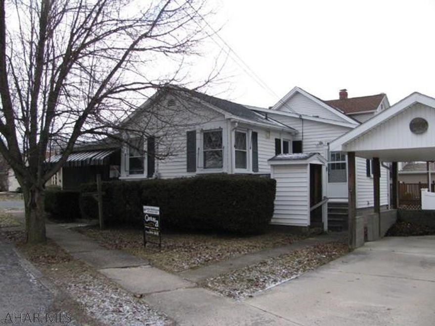 Charming Bellwood ranch on a corner lot! Perfect starter home or down sizer! This 1 bedroom home offers new carpeting and paint thru out. EIK w/appliances, spacious living room, WIC, 1st floor laundry and carport. Maintenance free 1 story living!