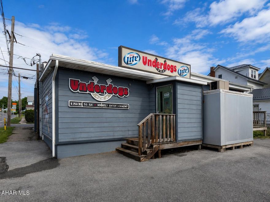 Turn-key bar opportunity in a high-visibility location along Route 865 in Bellwood. Underdogs is a well-known local establishment offering a fully operational business with liquor license, bar equipment, goodwill, and inventory included in the sale. Profitable operation with positive cash flow and an established customer base. Features include state-licensed outdoor seating area and PA Skill games for additional revenue potential. Great opportunity to step directly into the bar business with everything in place.
