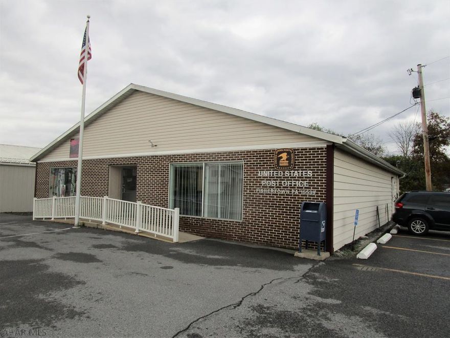 Two tenant building that includes the US Postal Service (Fishertown Post Office) and a hair salon.  Building contains approximately 2,564 square feet, rests on .648 acres and has a macadam parking lot.  Tenants responsible for electric and heat.  Owner pays water, sewer, trash, taxes and snow removal.  Lease info, income and expenses on file to qualified buyers.