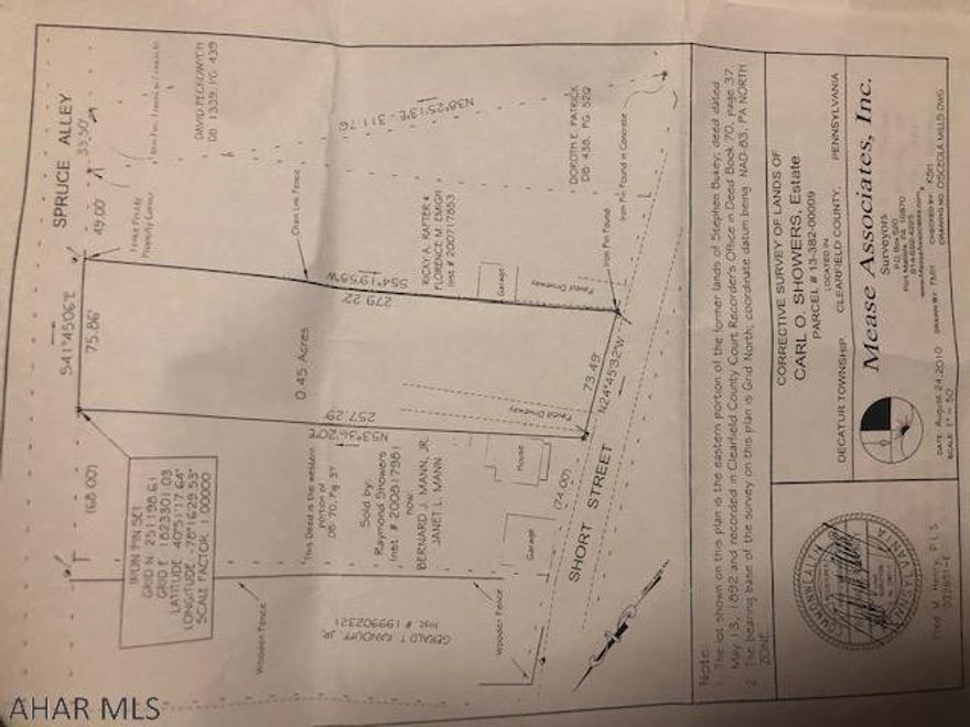 This a large, 0.45 acre flat lot, ready to build on in Osceola Mills.  Water, Sewer and Power on the lot and ready to hook on to.  The lot has a gravel driveway accessible from Short Street. The property is also accessible to the from a public alley in the back.