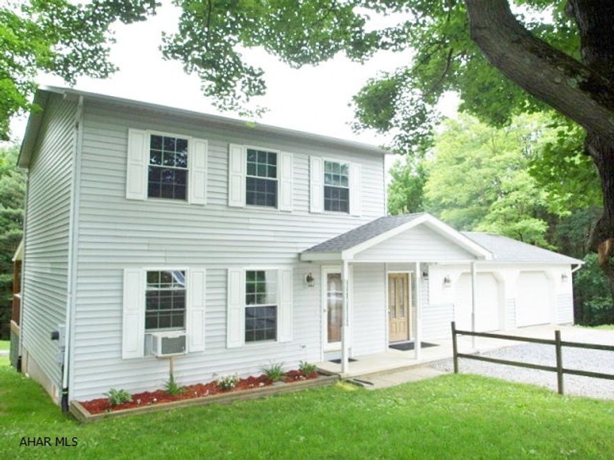 Private setting for this 2 Story Vinyl sided Bellwood home on 1 acre!! This home welcomes your guests with a covered porch leading to spacious entry way with storage and patio door to deck! EIK w /new flooring, DR w/slider to covered deck, LR & 1/2 bath complete first floor space! 3 Bedrooms and renovated full bath on 2nd floor! Newly renovated LL Family Room plusLaundry and Bath!! 2 car attached garage! Huge backyard space surrounded by woods!