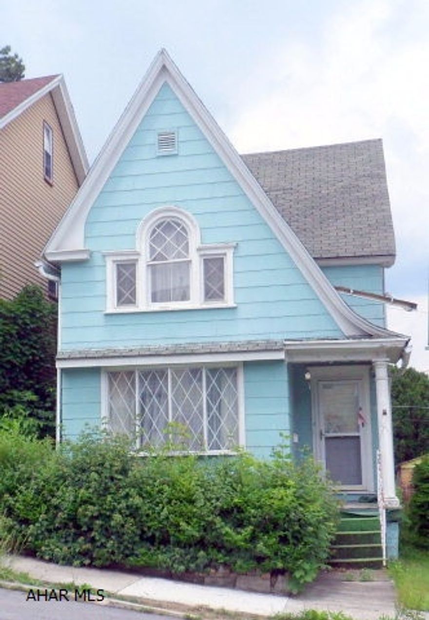 Cozy 3 BR, 1.25 BA, LR, formal DR, eat-in kitchen, closed-in rear porch, attic crawl space through hall closet, basement laundry and toilet, ceiling fan, gas forced air heat.  Water and Gas is off.  Roof needs repaired.  Ask about available furniture.