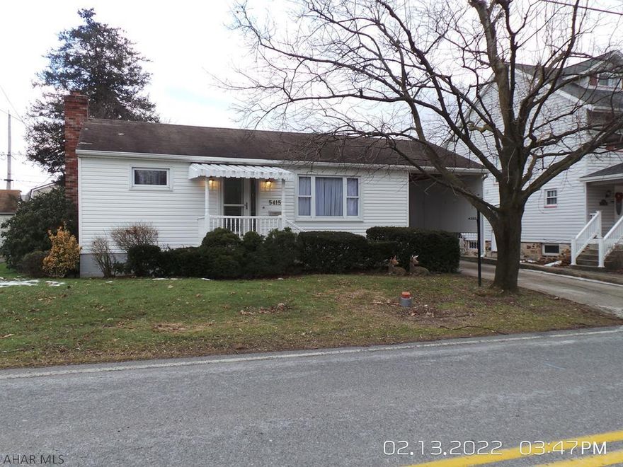 Freshly painted 2 BR Rancher in Eldorado with oversized 2-car garage, carport and covered rear porch.  Partially finished basement with oak cabinets.  Partial fenced in area in yard.