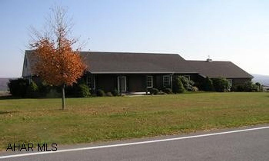 Spacious rancher in quiet country setting with spectacular view on 3 acres. Spacious rancher in quiet country setting with sepectacular view on 3 rectangular acres with full walk-out basement, patio,  and 2 tier deck with spectacular view. Cherry kitchen, sunken living room with fireplace, ceramic tiled foyer. 2+ car garage , 30'x49' outbuilding equipped with water, sewer, electricity, central air/heat.