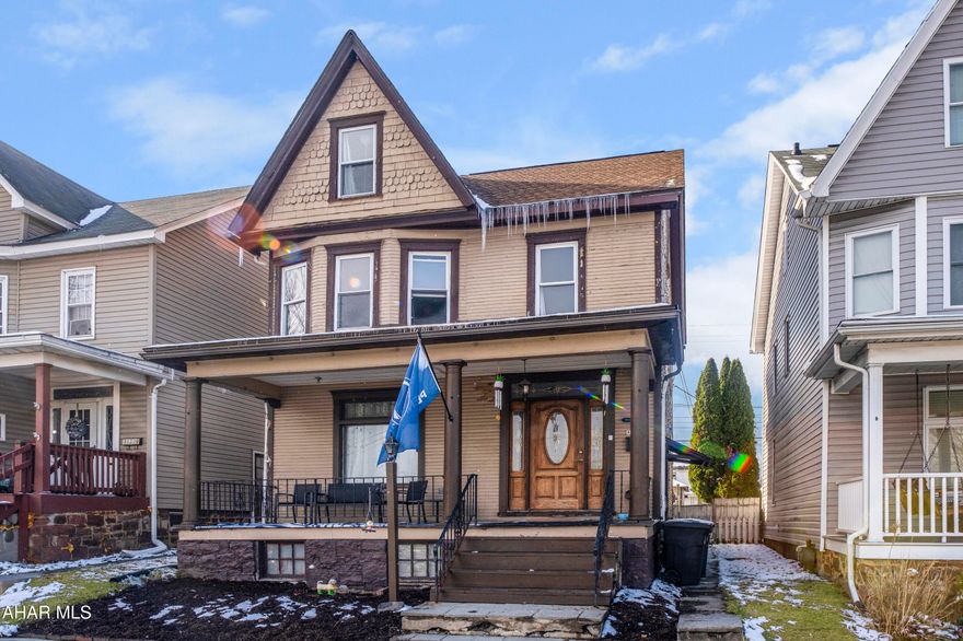 This 4-bedroom, 1.5-bath home with a 2-car detached garage and central air is located in the desirable Toy Town section of Altoona and offers tall ceilings, spacious rooms, laminate flooring throughout, an open staircase, and abundant natural light. The bright kitchen features ample cupboard space, perfect for everyday living and entertaining, while the open back porch leads to a covered deck ideal for relaxing or hosting gatherings. The main level includes a convenient half bath. Upstairs you'll find three nicely sized bedrooms and an updated full bath. The walk-up attic is currently used as a fourth bedroom, with an additional room serving as an exercise space complete with a walk-in closet, offering great flexibility for guests, a home office, or extra storage. Centrally and conveniently located, this home also features a new roof installed in October 2019 on both the house and detached garage, plus off-street parking. Be sure to check out the Matterport 3D virtual tour and schedule your showing today!