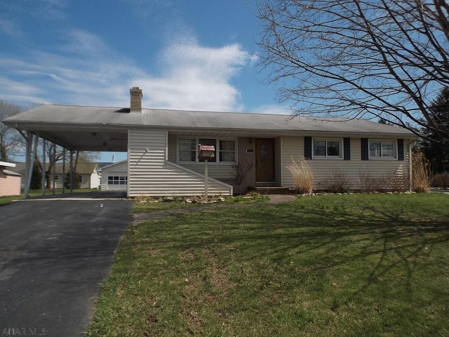 This 3 bedroom 2 bath One story located across from Frankstown Children's Center is sitting on a level lot.  Offers a 2 car detached garage.  The master bedroom is oversized, and leads to the full bath and laundry room.  The 3rd bedroom has it's own bath. There is propane for the fireplace and stove.  The basement is finished with a bar and pool table.  Take a look. Won't last and ready to move into today.  Contact listing agent for your showing!!