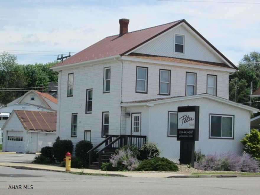 Commercial office space at high traffic location. This office space is conveniently located between Altoona and Hollidaysburg. The recent renovations include newer roof, electrical, and HVAC. The second floor could be converted to living space. The property includes a detached 2 car garage and 14 parking spaces.