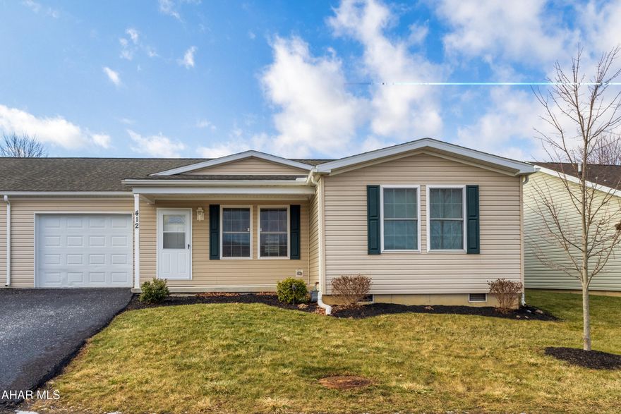 1 story living in a 55+ Community in Deer Meadow located just outside of Historic Hollidaysburg. This home offers SS appliances with open concept to living room - this allows conversation with family and friends while entertaining. 2 Full bathrooms. Hall bathrooms offer extended vanity for those items used frequently plus additional cabinets for storage. 2 Bedroom.