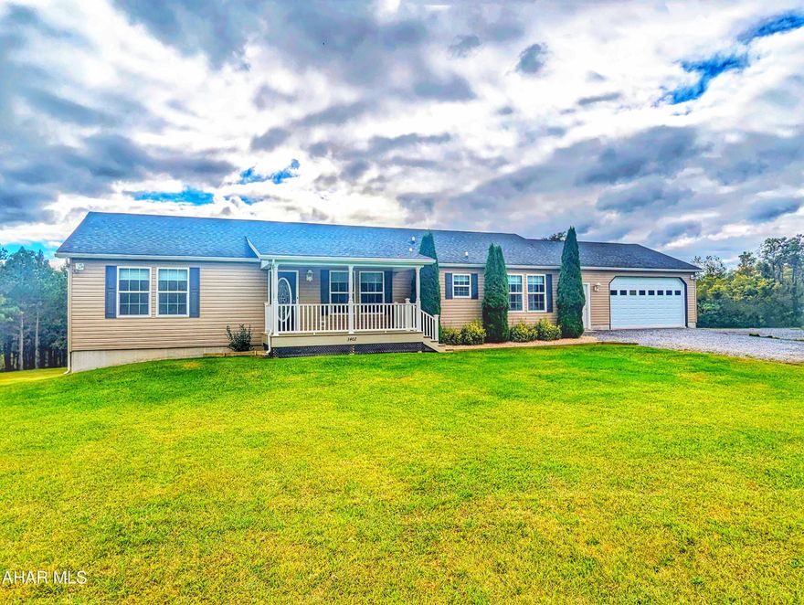 Newer ranch home in immaculate condition. Sits on 23.62 acres, with many trails and lots of wildlife. Three Bedrooms and 2 baths. Attached 2 car garage and detached multi-car garage . Central air and heat, propane fireplace, full house generator. This home and property is amazing!