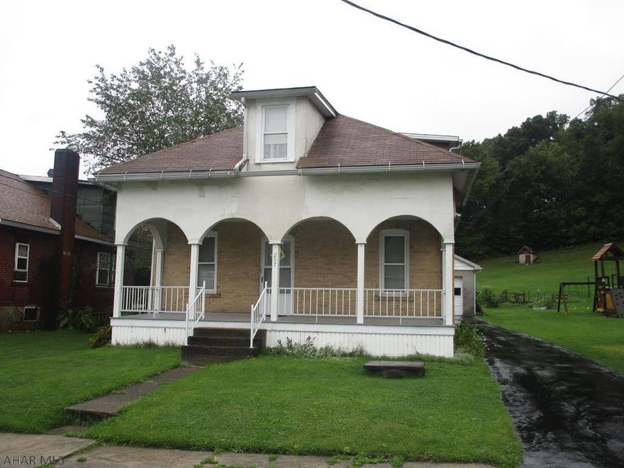 Brick 1.5 story home being sold to settle an estate. Home features large kitchen. formal dining room, large living room and a den or office. Second floor has two bedrooms, a bath and a computer room or possible 3rd bedroom.  Paved drive leads to a detached 1.5 car garage. Oil heat along with a coal boiler.