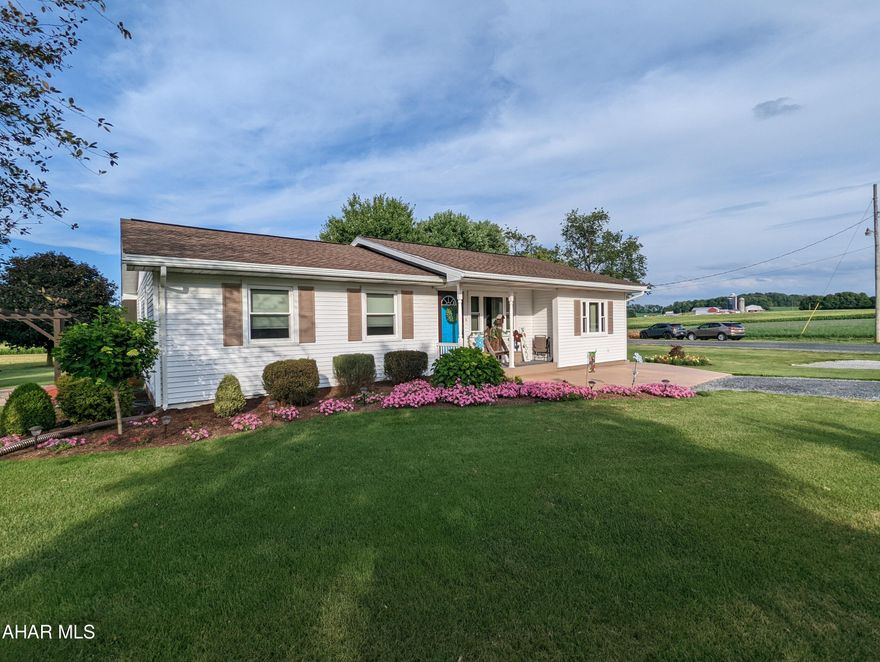 Immaculate Spring Cove area 1 story vinyl home on level 0.76 acre lot! Breathtaking and relaxing views from rear covered patio. Fantastic eat-in kitchen is spacious enough for the entire crew and includes center island with breakfast bar, very large eating area plus separate formal dining room. Beautiful formal living room, plus family room and adjoining sitting area. 3 bedrooms, 1 bath plus finished basement for loads of additional living space.  Updated mechanics includes new roof 2019, new furnace 2005, new central air 2016, new hot water tank 2022. Covered patio plus separate patio w/ trellis. Loads of off-street parking plus 16x20 pole building and 10x14 shed.  Sale contingent of seller securing alternate housing.