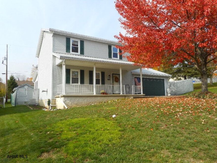 This charming 3 bedrm, 2 bath home has a fenced in yard with 2 sheds and new composite deck with railing. Living rm has a pellet stove. Dining rm has French doors to enclosed porch. lst floor bath has a new bath fitter tub. Two car finished garage.  New oak steps to the second floor. M. bedrm has large walk-in closet. Second floor bath has new cabinet, quartz top, Kohler faucet and flooring. New decorative concrete driveway. Metal roof on house as well as back shed (10x16). This home is ready to move in. Don't WAIT!! Per assessment est. 2017 taxes are estimated to be $1755.00