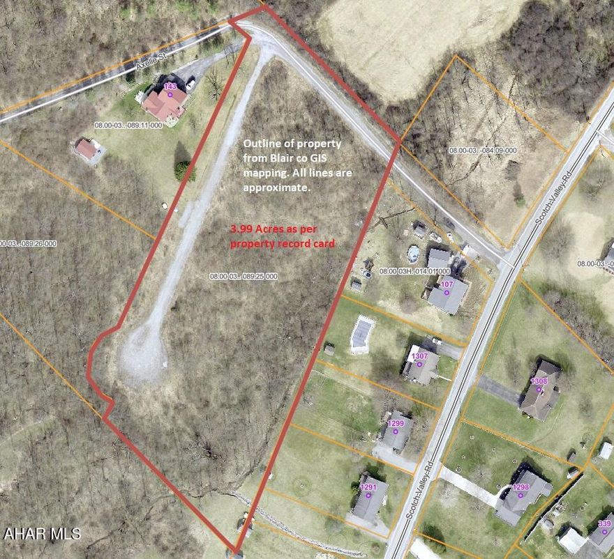 If you are a developer or an individual looking for acreage near Hollidaysburg this may be the parcel you are looking for.   Seller has done most of the prep work such as building a gravel access road, installing public sewer, buried electric, cable and phone.  Buyer will have to drill well. There are deed restrictions and a lot survey on record but no recent survey. Seller will not subdivide.  Call office for details.